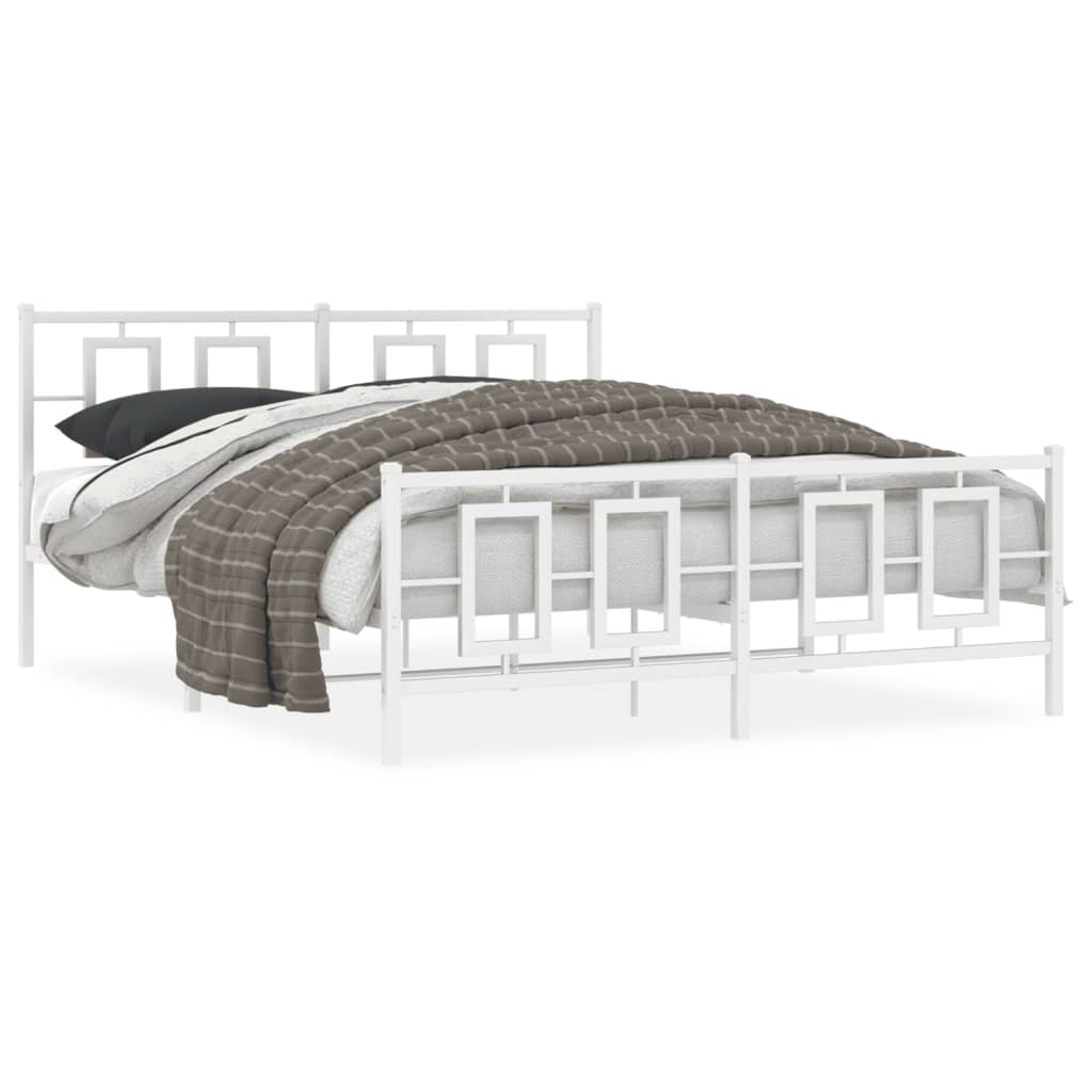 Metal twin bed frame with rectangular headboard accents and slatted base