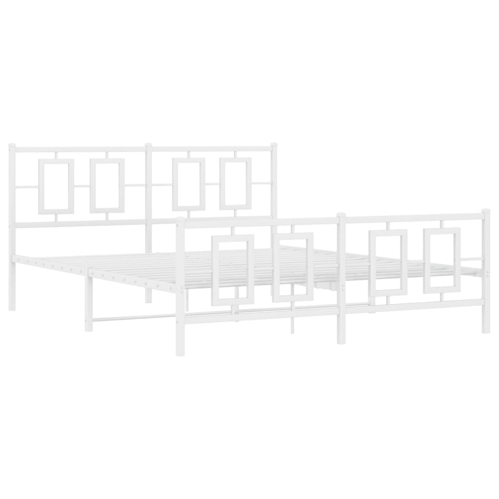 White metal bed frame with geometric headboard and footboard detail
