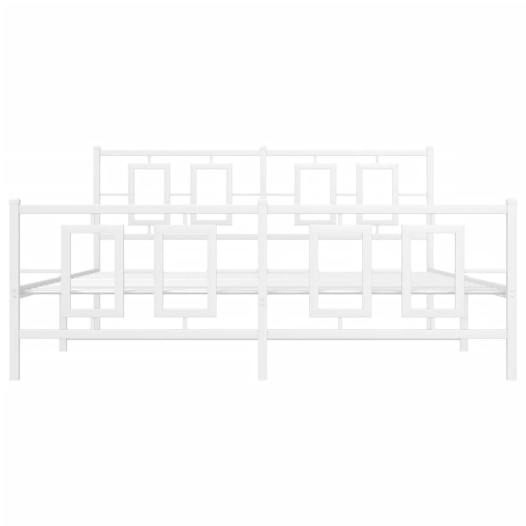 White metal bed frame with geometric headboard and footboard design