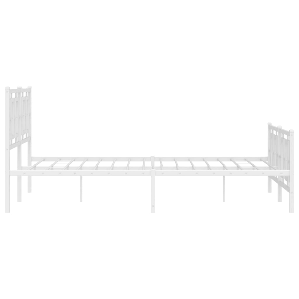 White metal bed frame with geometric headboard design