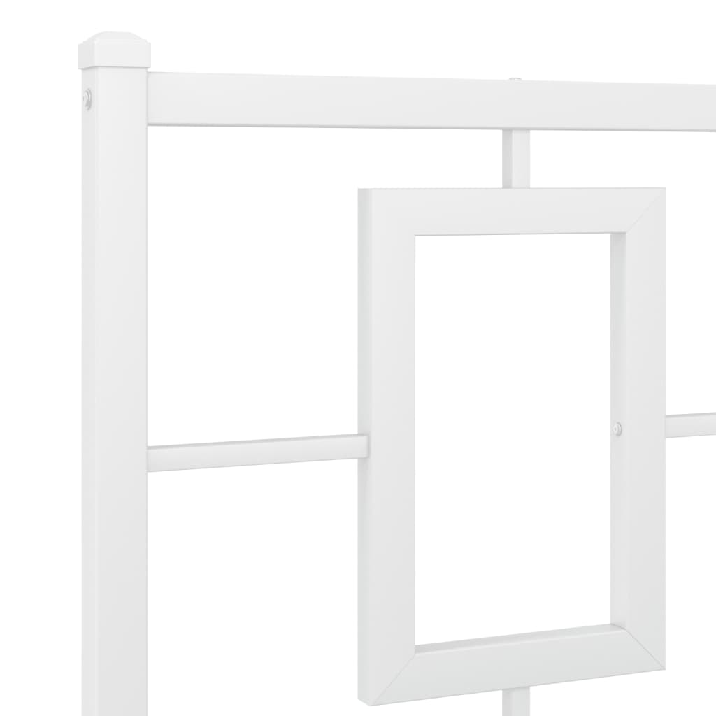 White metal platform bed frame with geometric headboard design