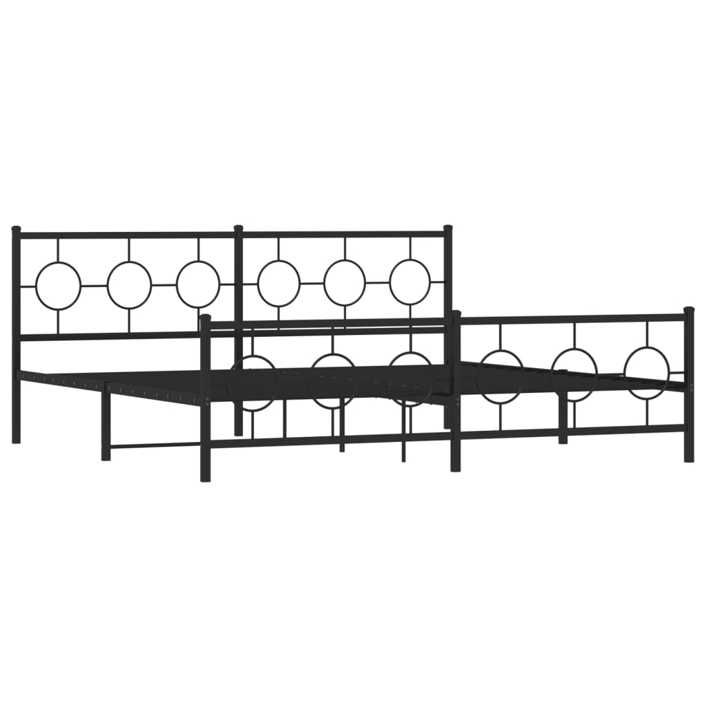 Black metal platform bed with circular headboard design