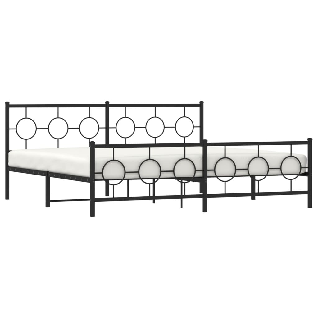Black metal bed frame with circular headboard accents