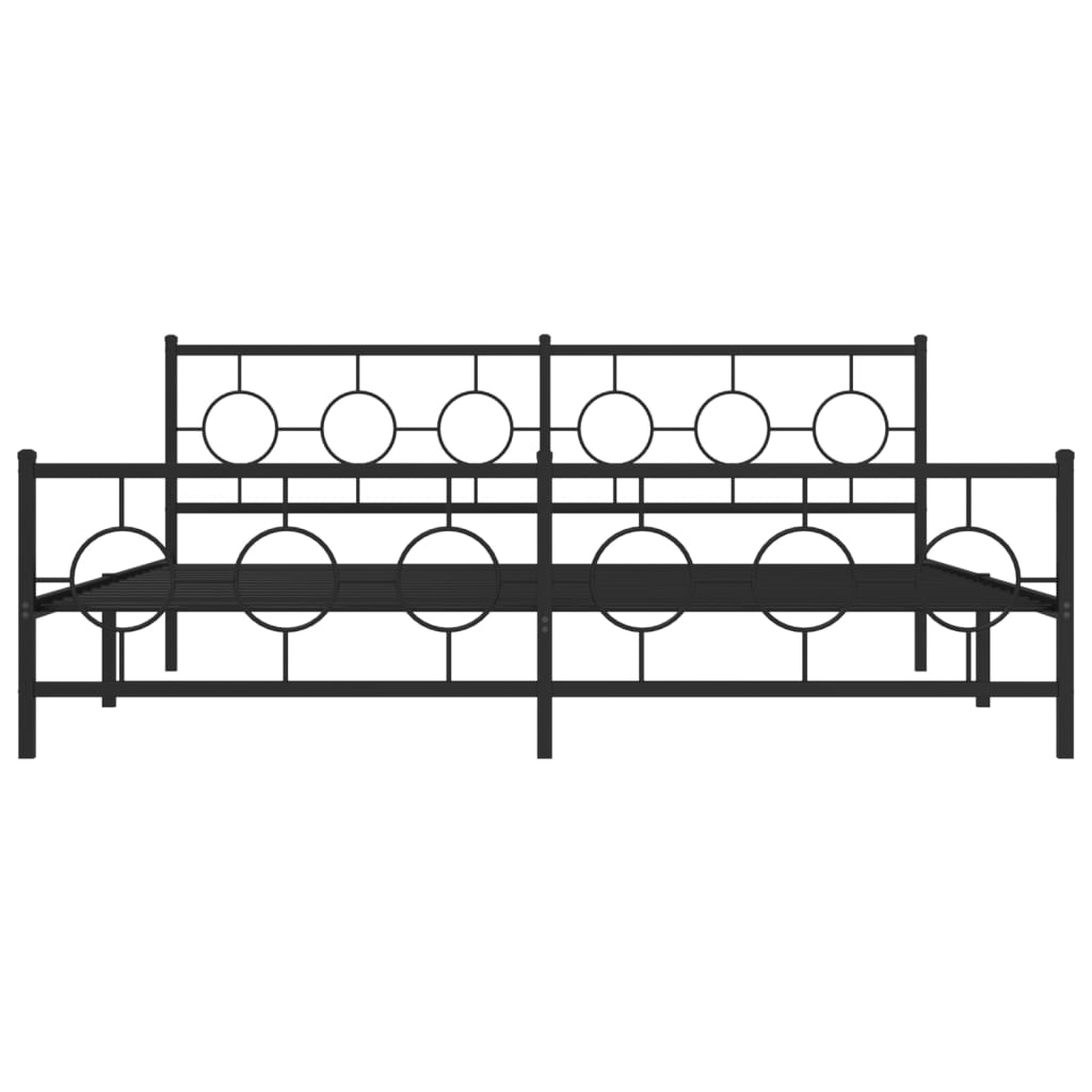 Black metal bed frame with circular headboard design