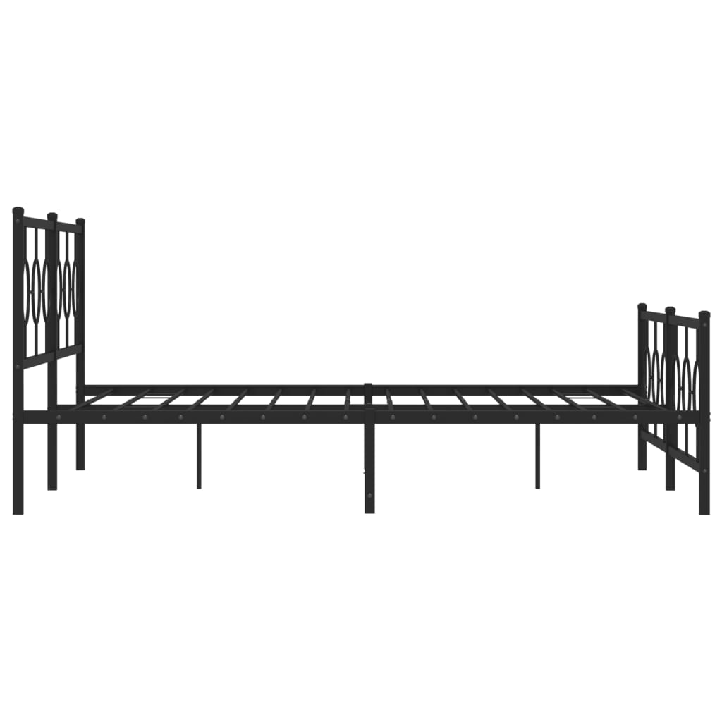 Black metal platform bed frame with circular headboard design