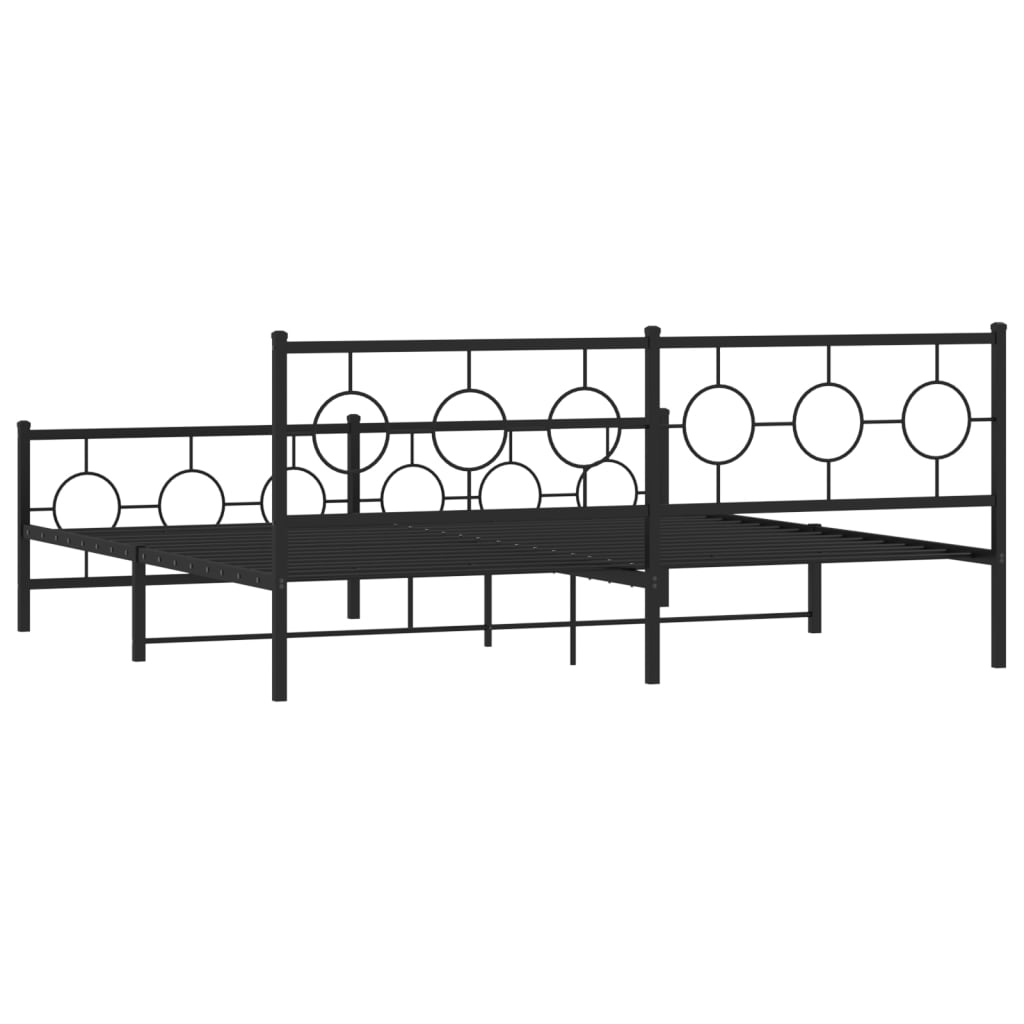 Black metal bed frame with ornate headboard and footboard
