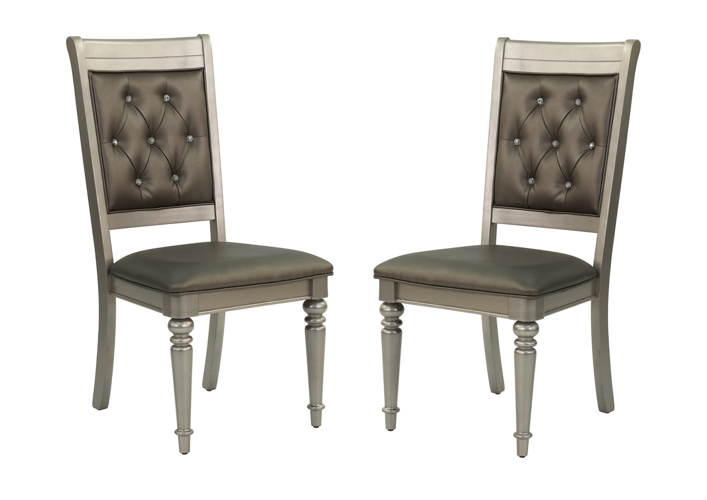 TREATLIFE HOME Set of 2 Elegant Upholstered Dining Side Chairs with Silver Finish and Button Tufting, Classic Style, Gray