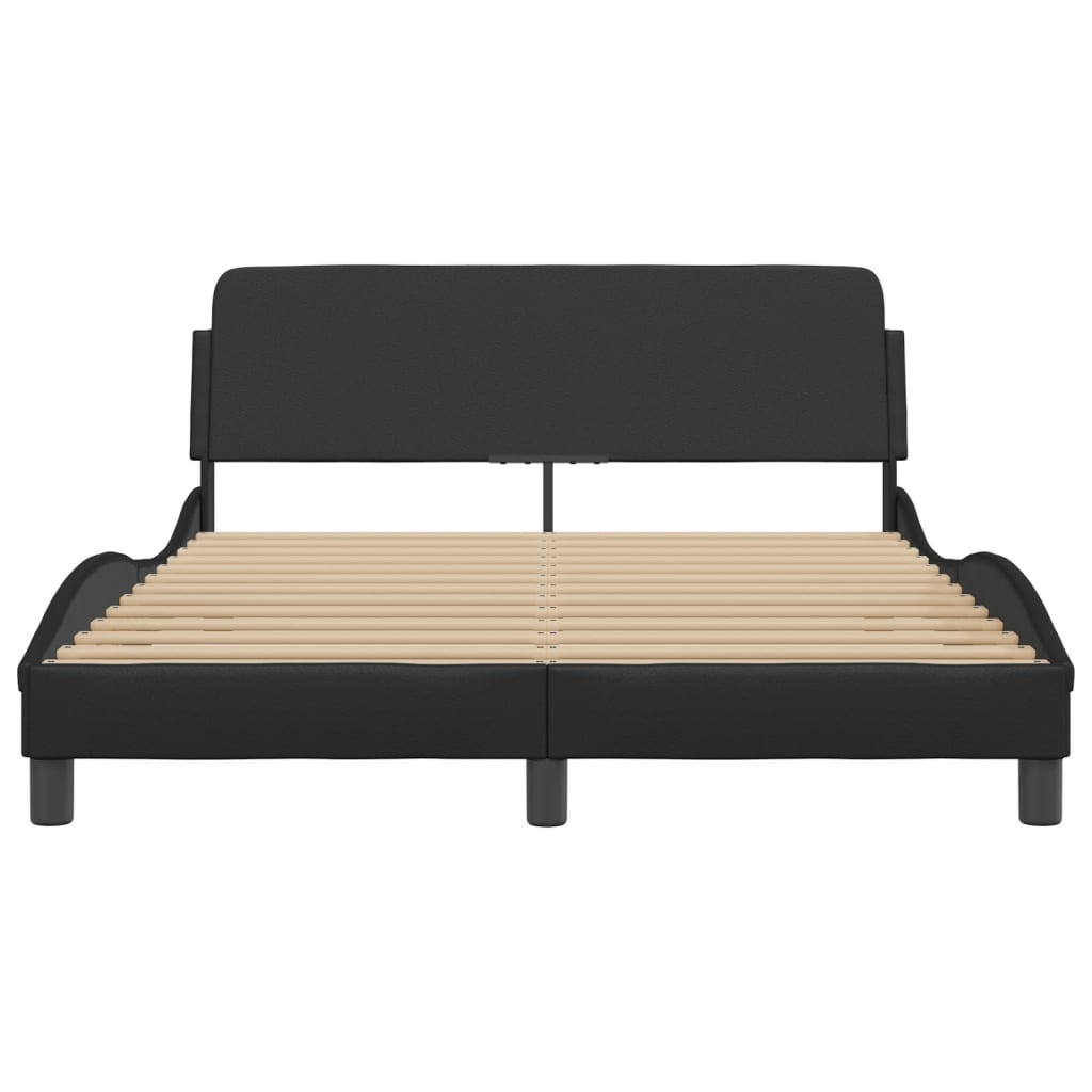 Black upholstered modern bed frame with slatted base
