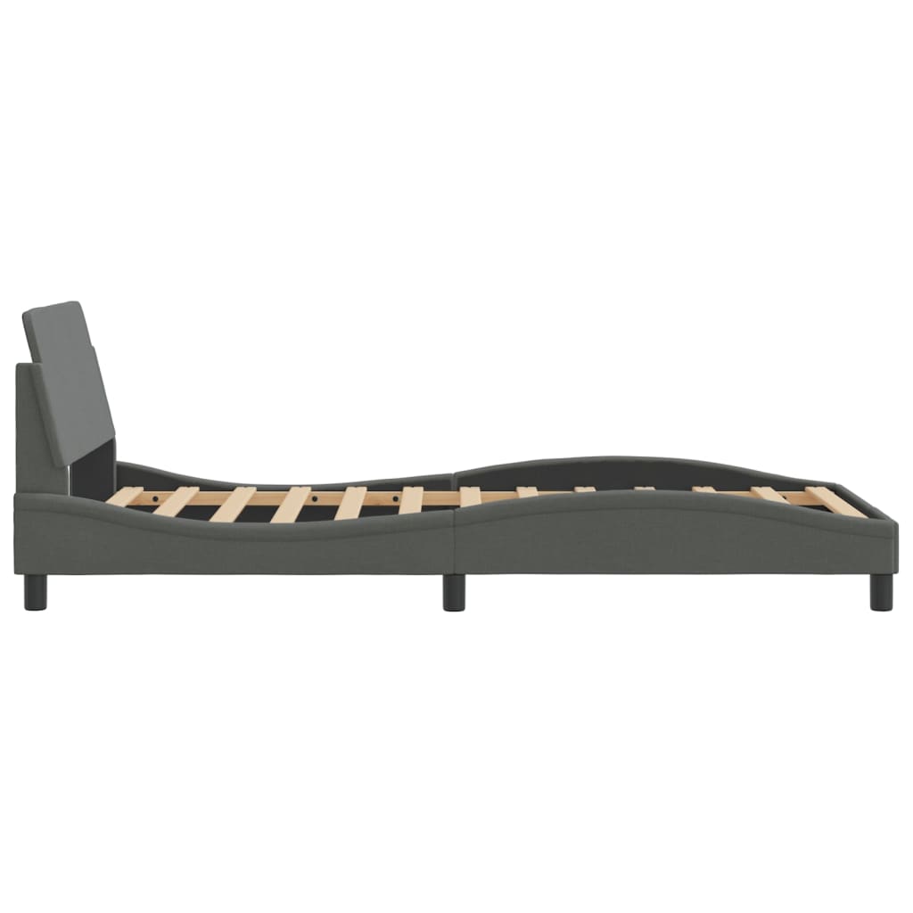 Modern upholstered grey bed frame with slatted base