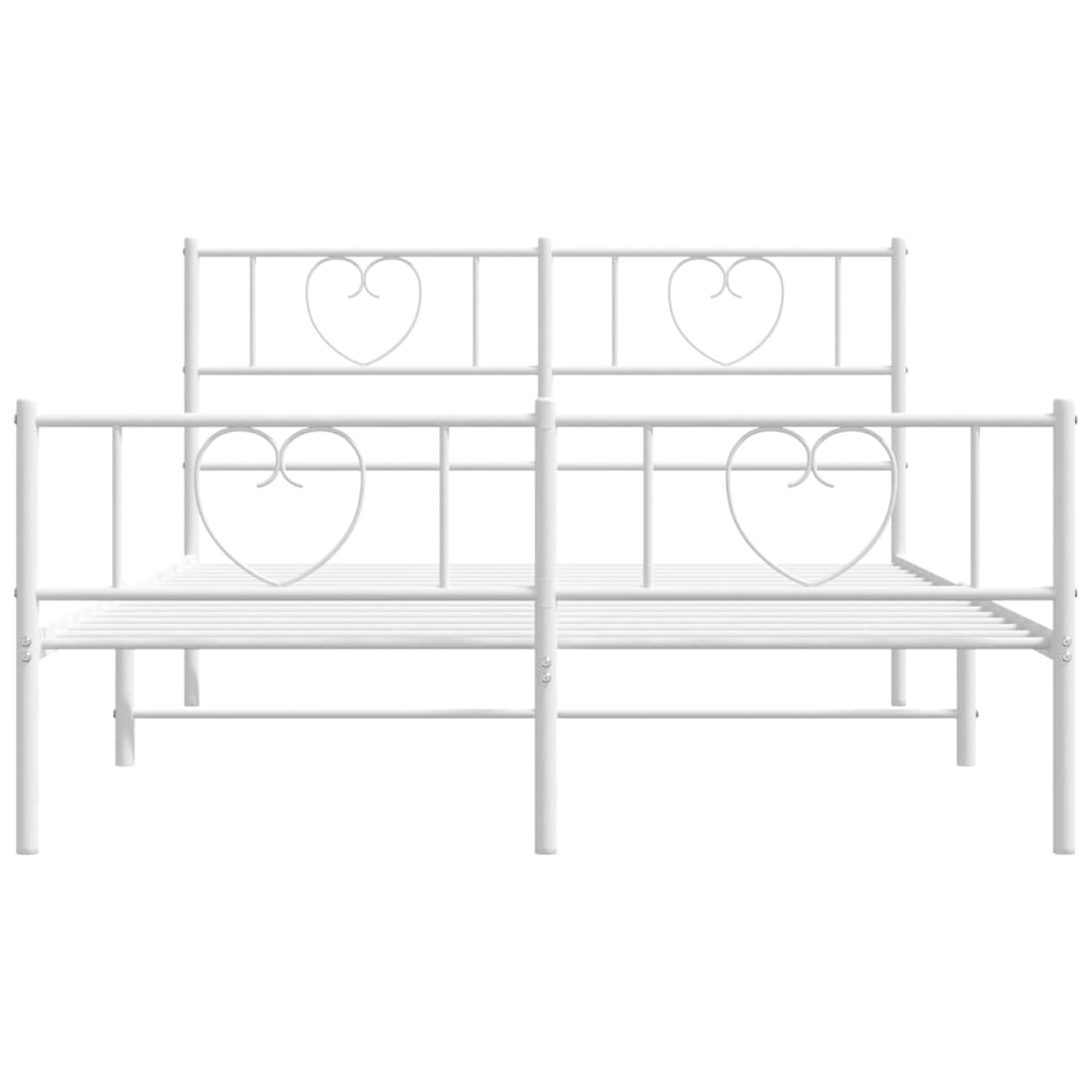 White metal twin bed frame with heartshaped accents