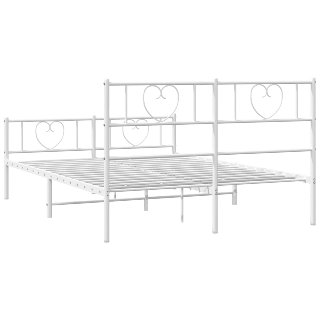 White metal bed frame with heart headboard details