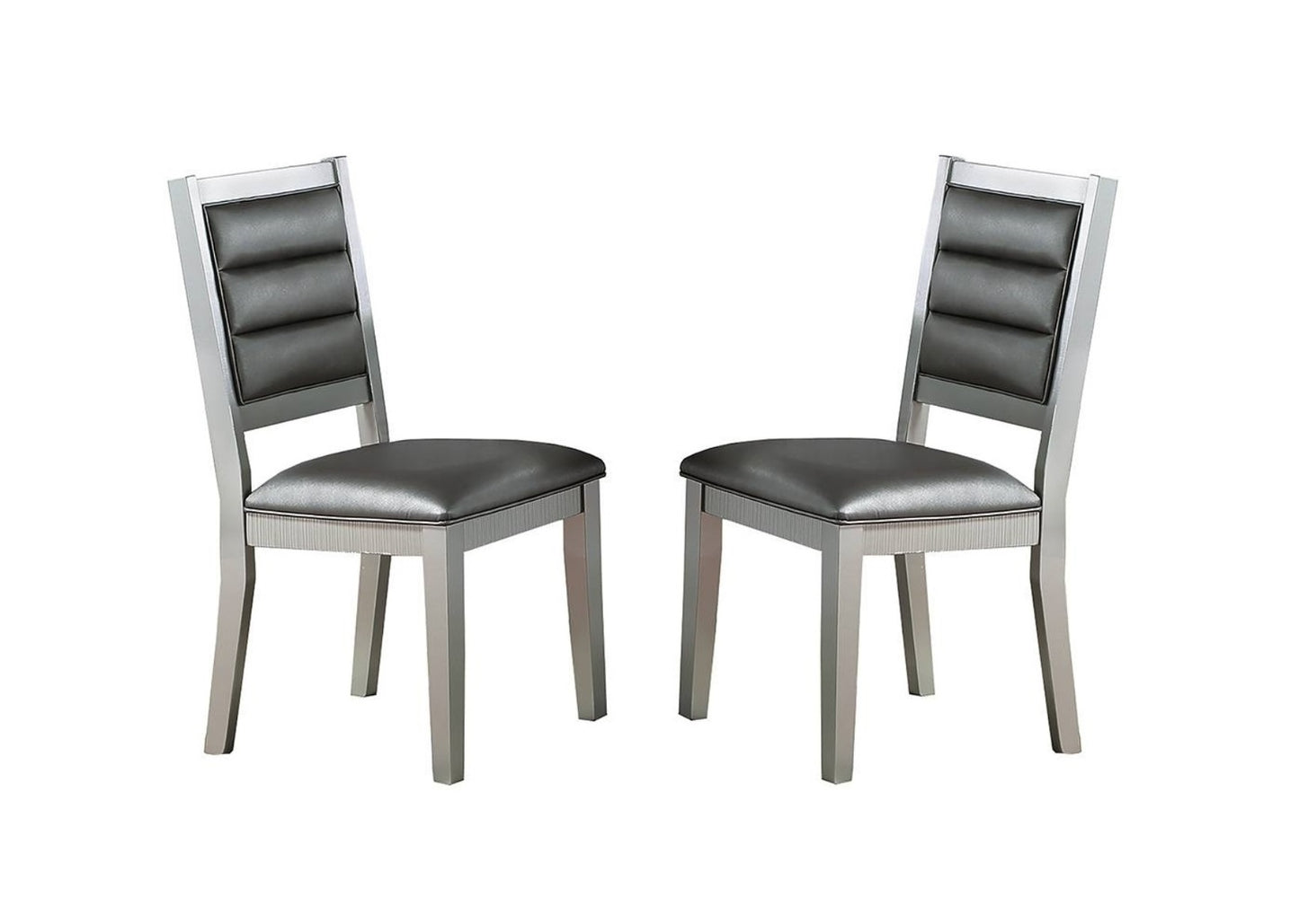 TREATLIFE HOME Set of 2 Contemporary Antique Dining Chairs with Cushion Back, Faux Leather Seat, Silver Color