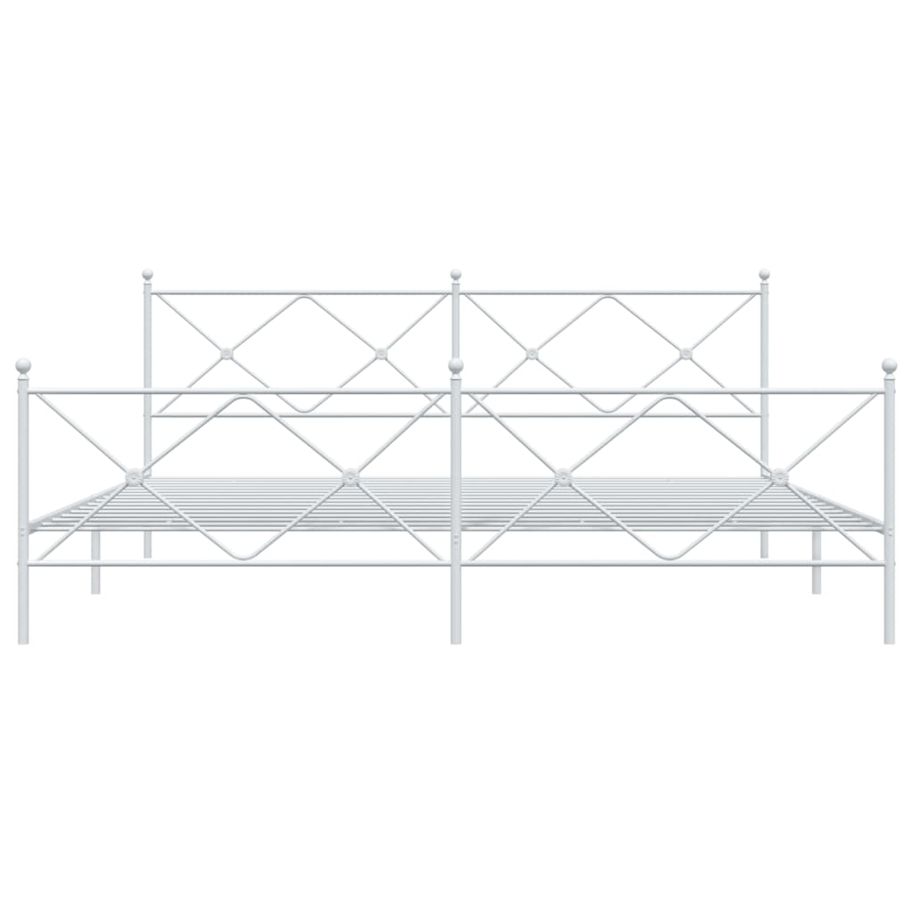 White metal bed frame with diamondshaped accents on headboard and footboard