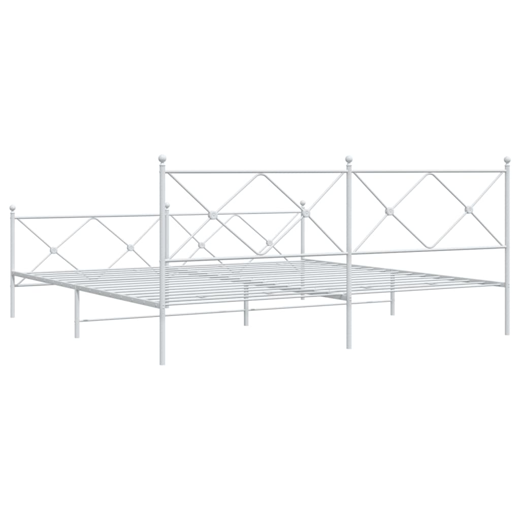 White metal twin bed frame with diamond pattern headboard