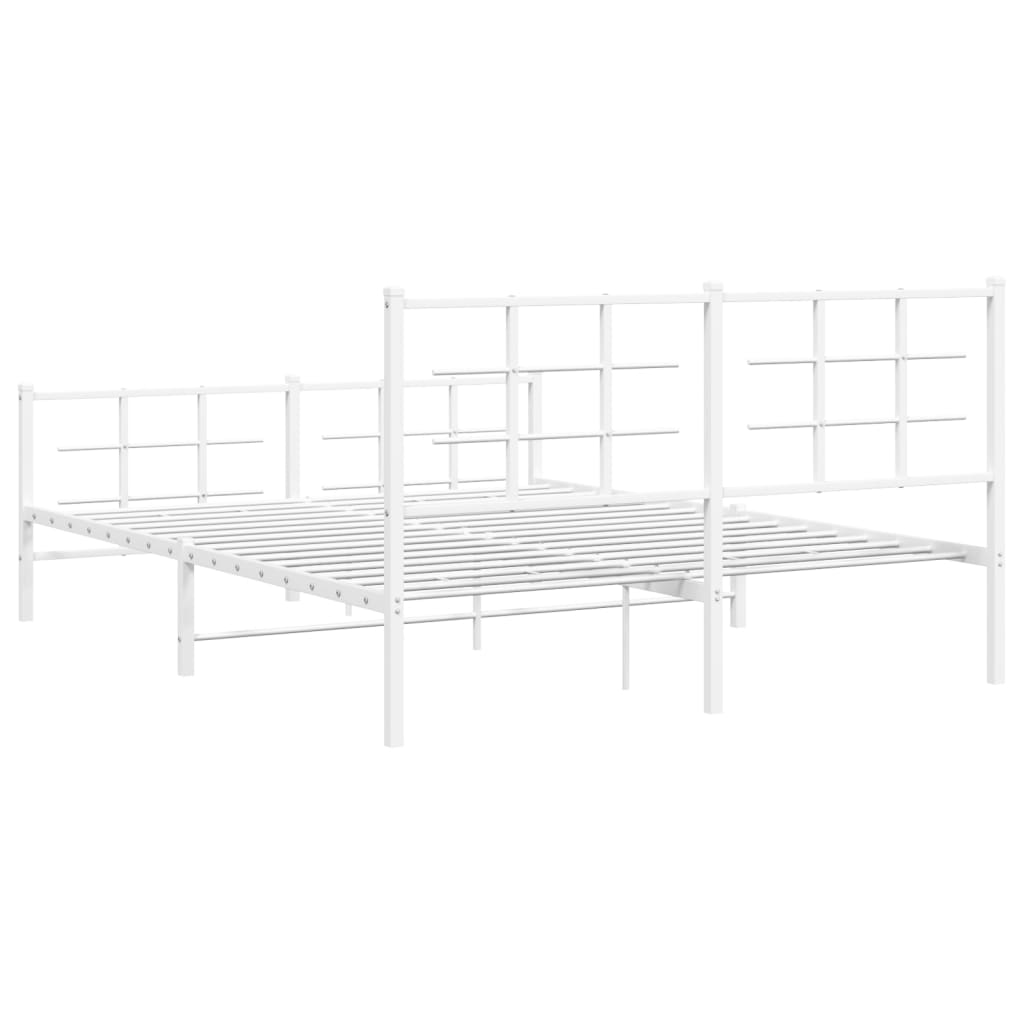 White metal bed frame with a slatted base and rectangular headboard and footboard
