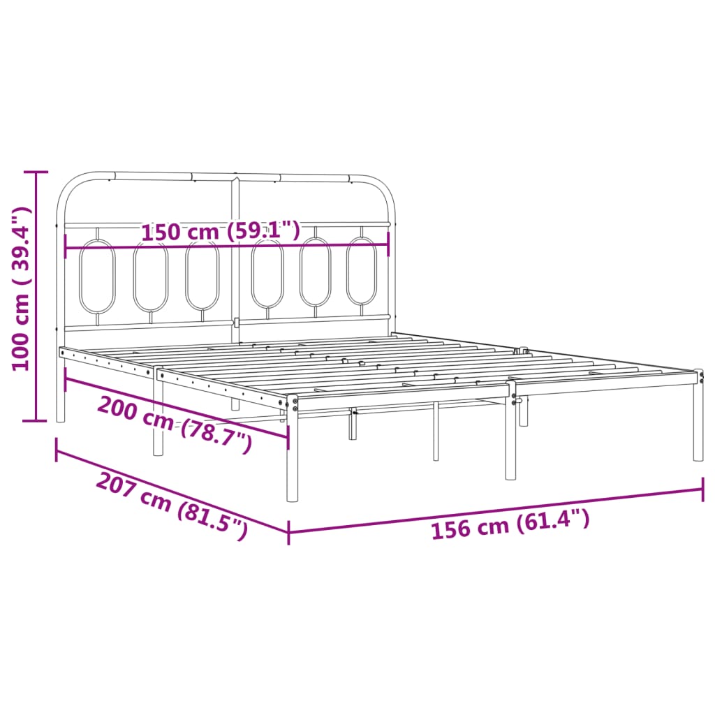Black metal bed frame with rounded headboard detail