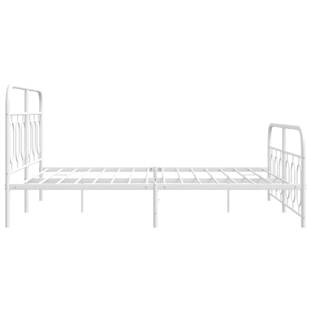 White metal twin bed frame with oval headboard accents