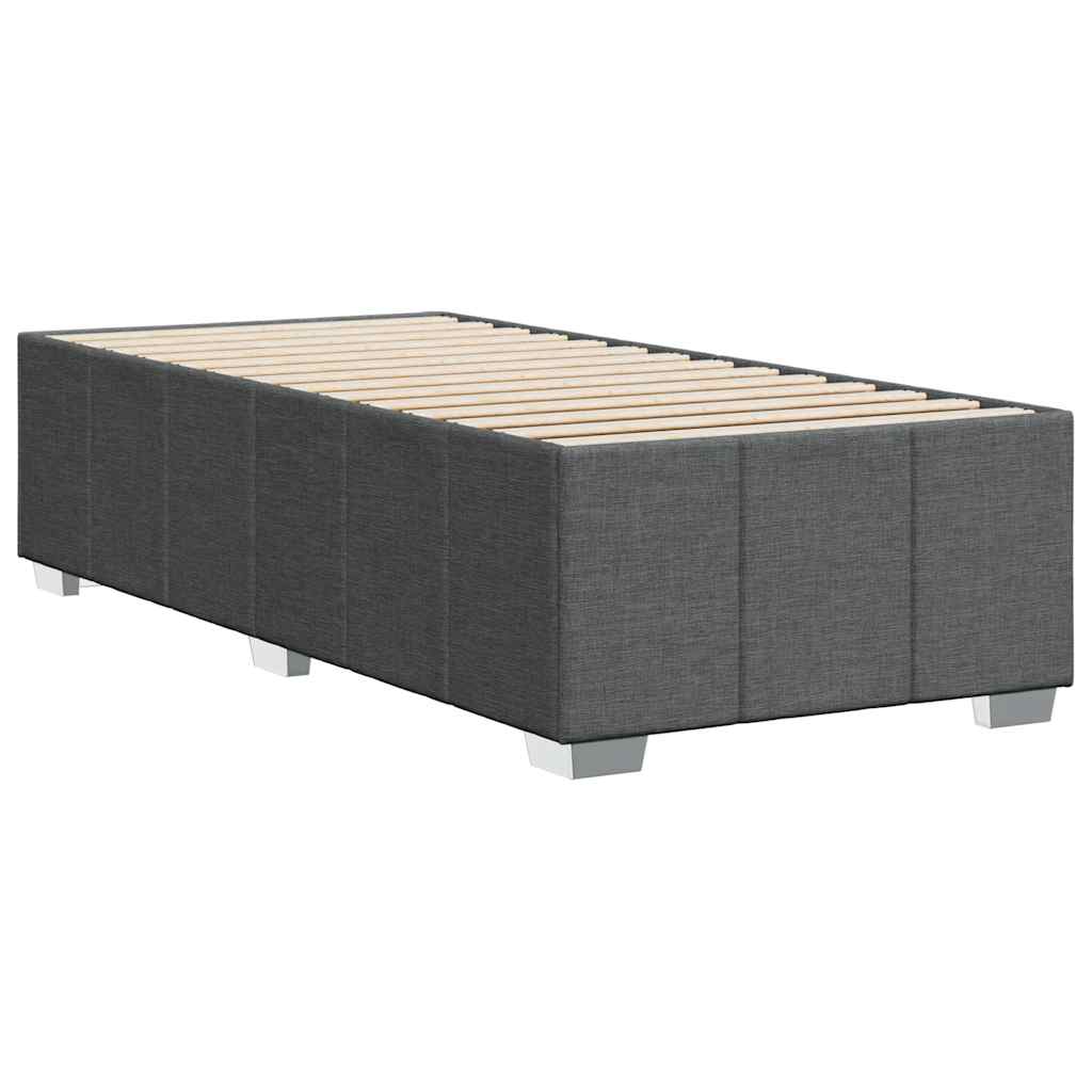 Dark gray upholstered bed frame with wooden slats twin size