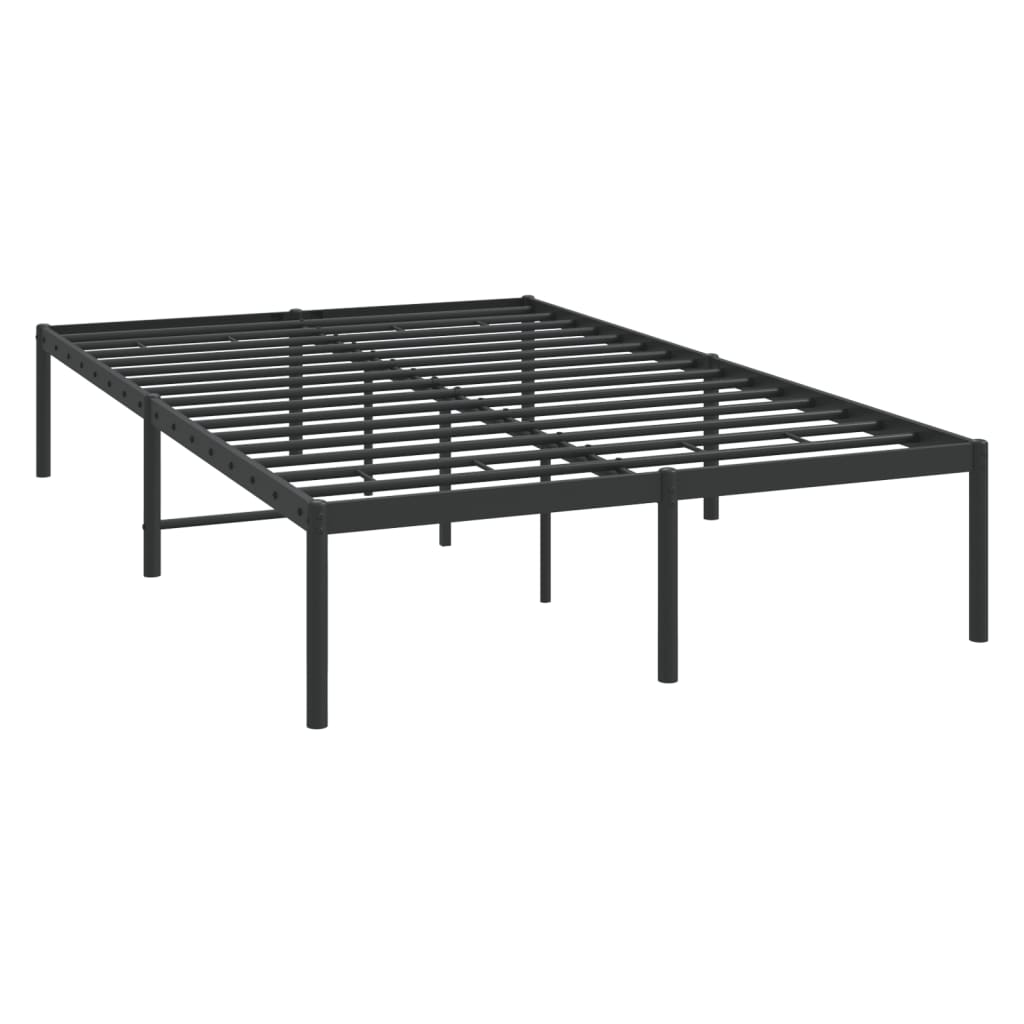 Modern black metal bed frame with white mattress