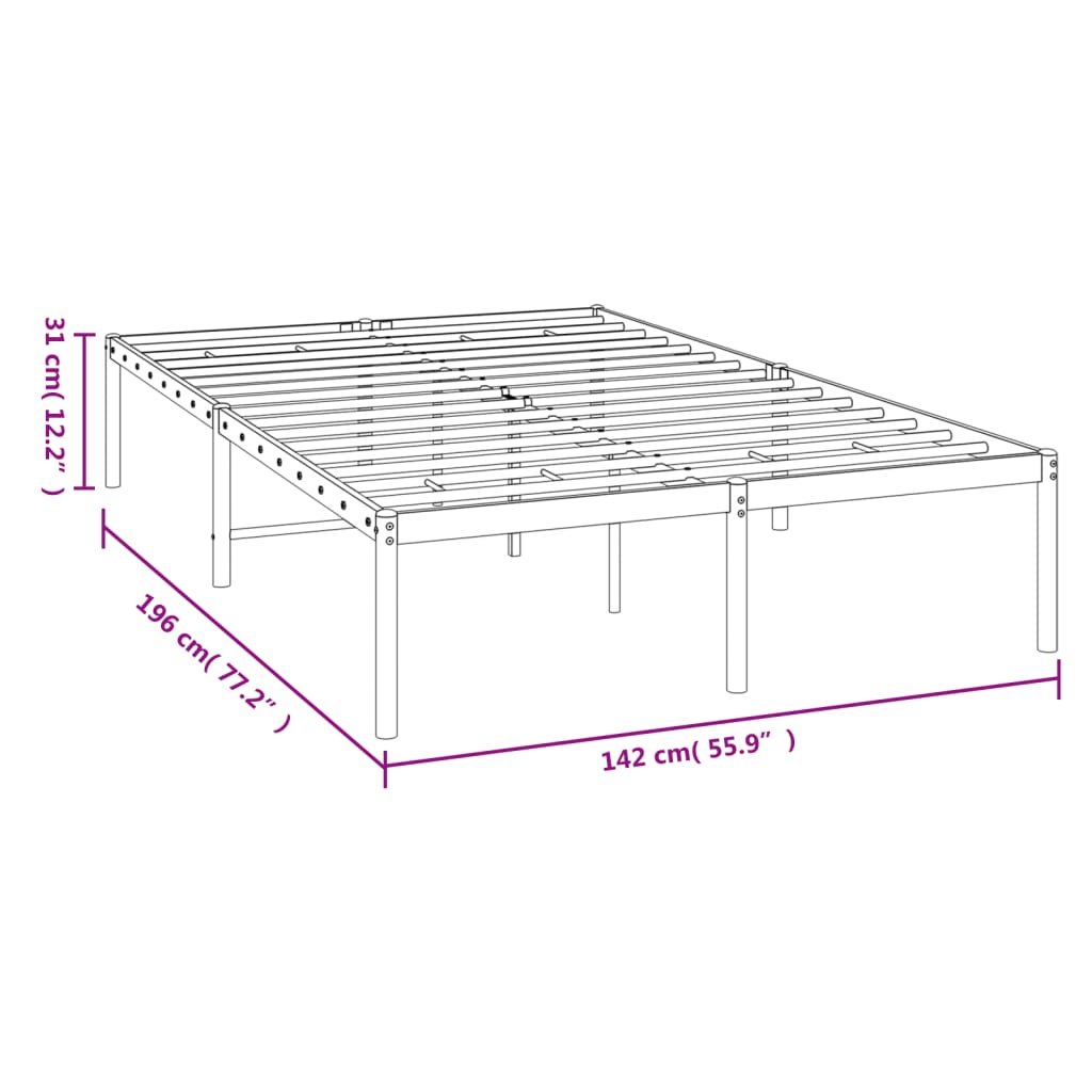 Black metal platform bed frame with integrated slats