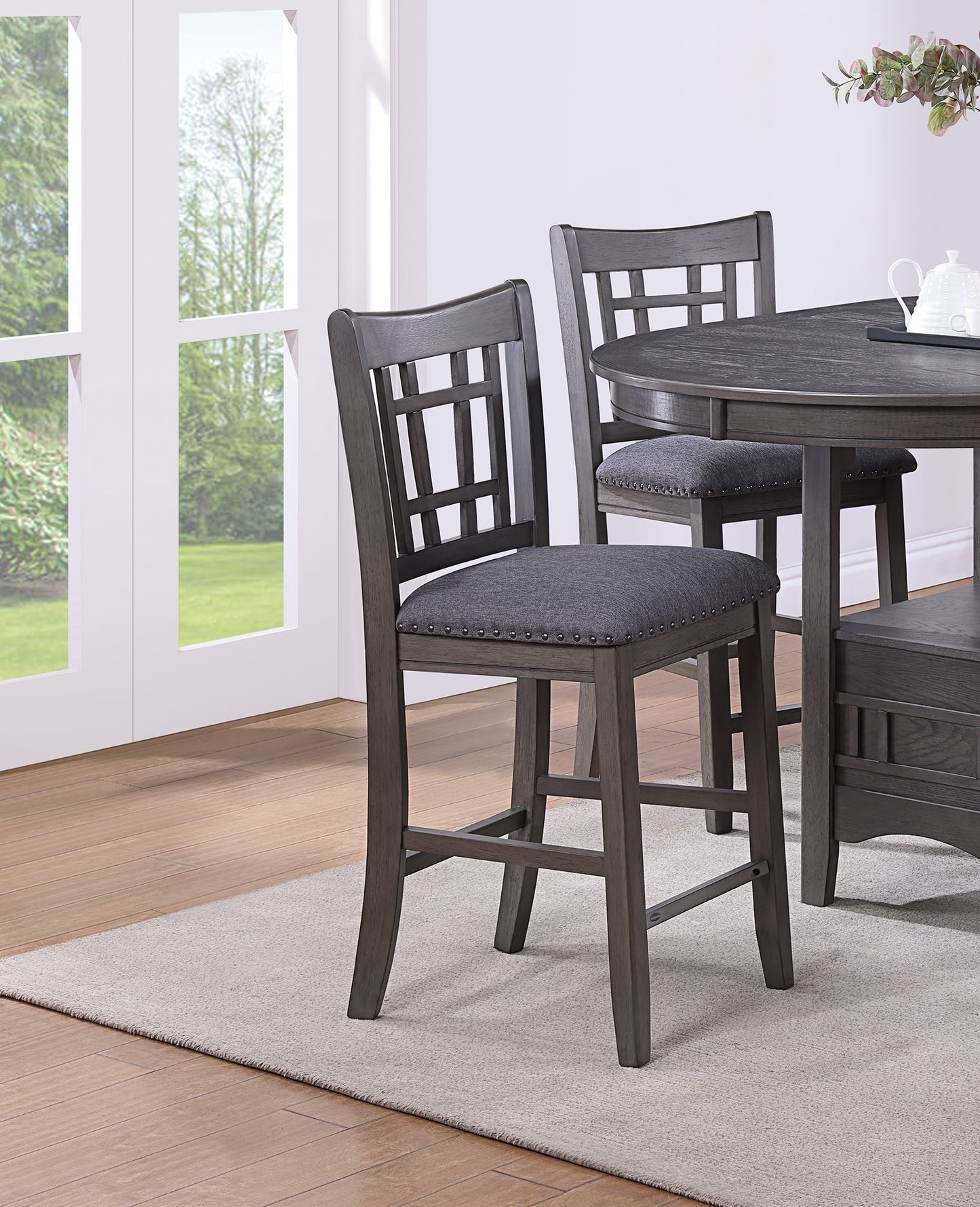 TREATLIFE HOME Set of 2 High Chairs for Dining Room Furniture, Gray Solid Wood and Upholstered Cushioned Design