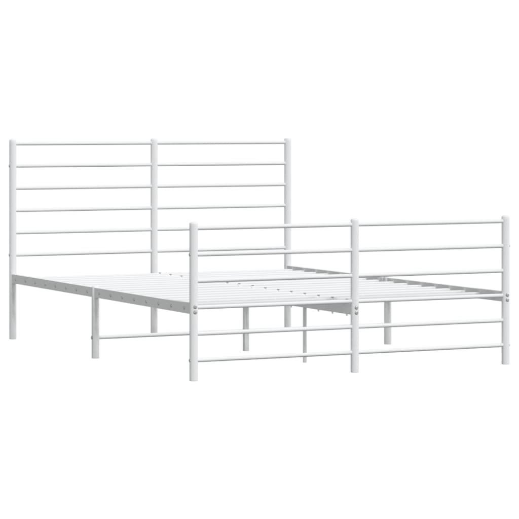 White metal platform bed frame with slatted headboard and footboard