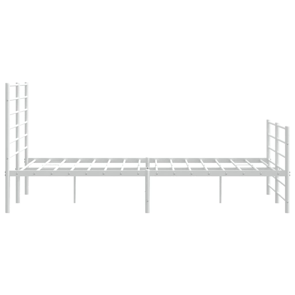 White metal twin bed frame with horizontal slats and a minimalist design