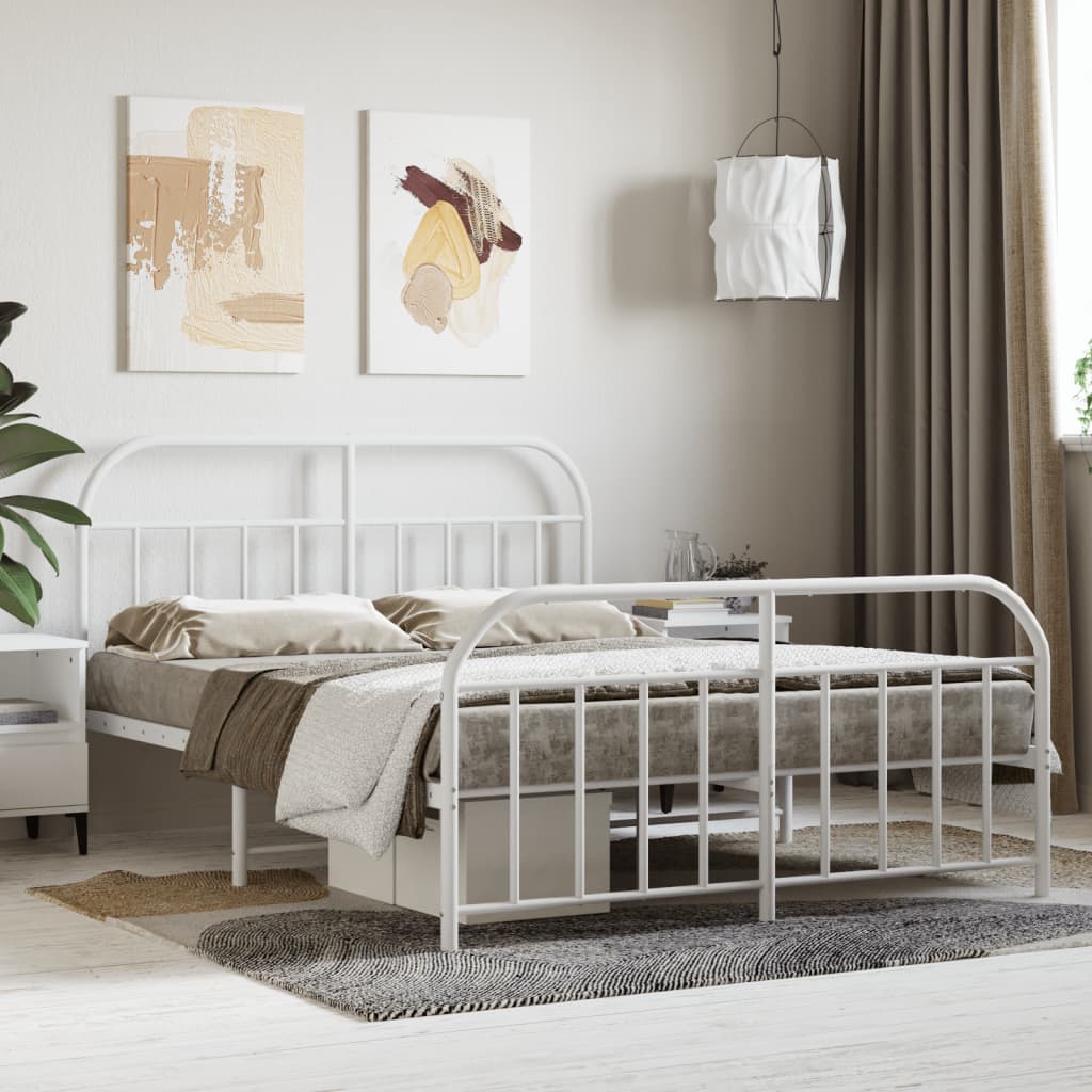 Classic white metal bed frame with arched headboard and footboard