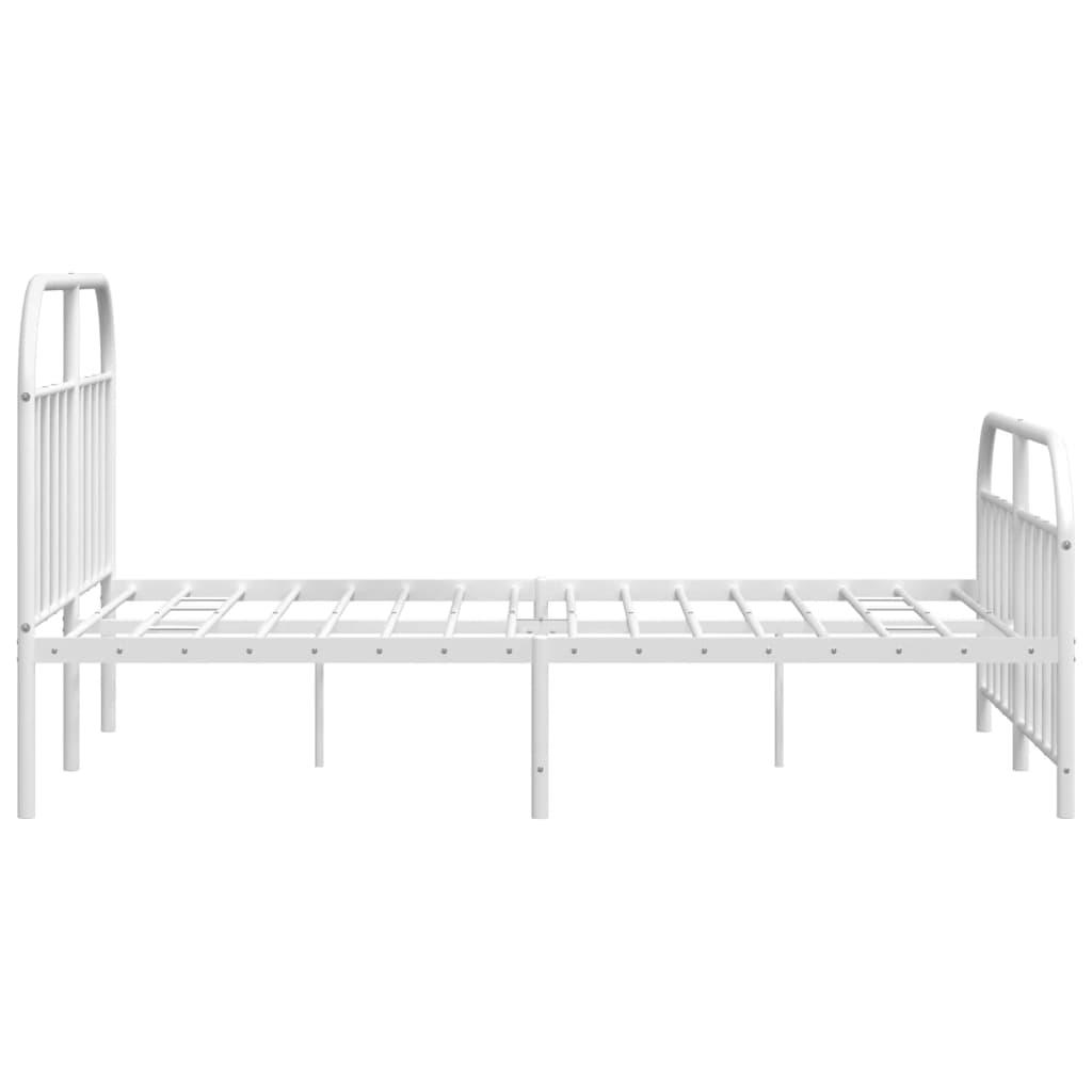 White metal twin bed frame with rounded headboard and footboard