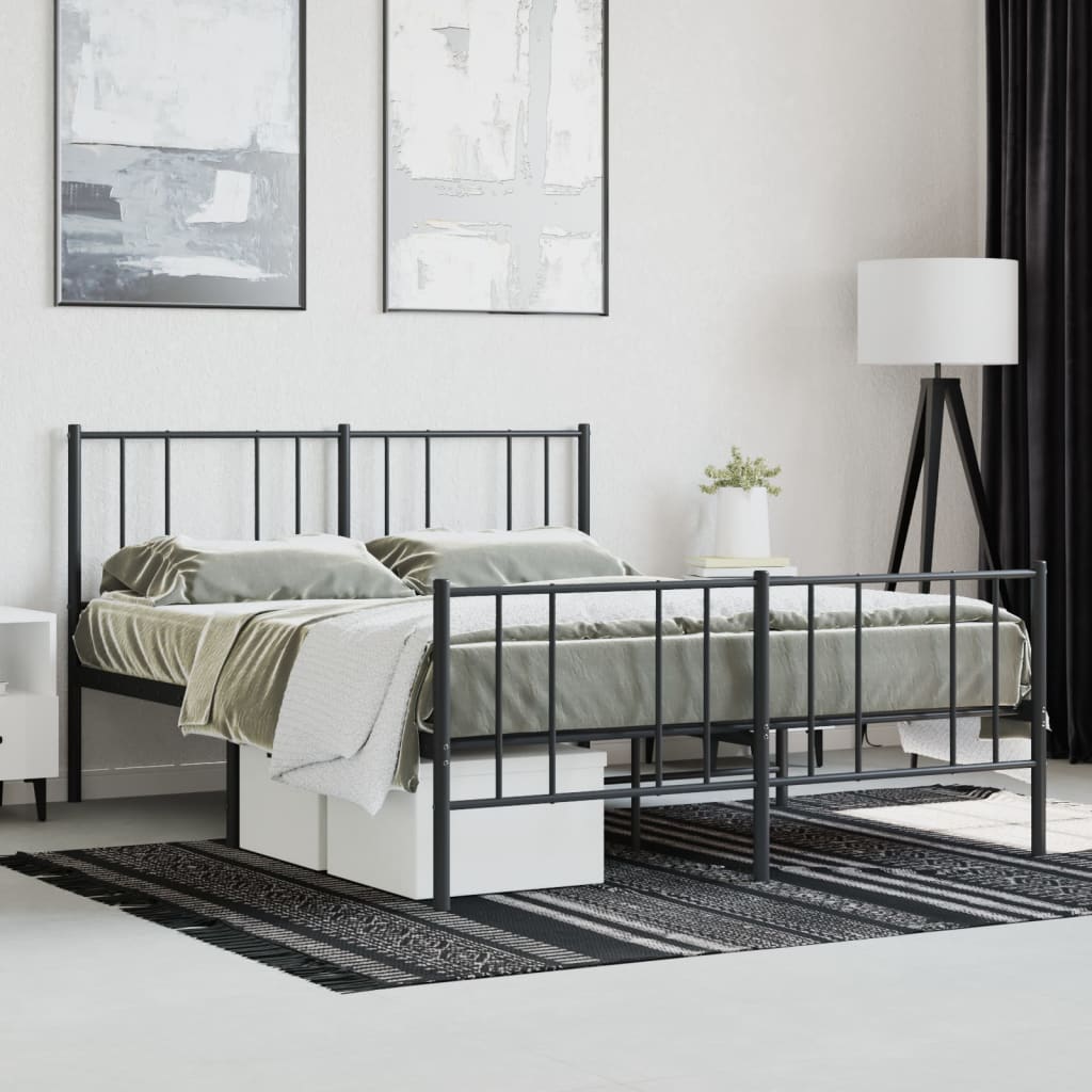 Black metal twin bed frame with headboard and footboard