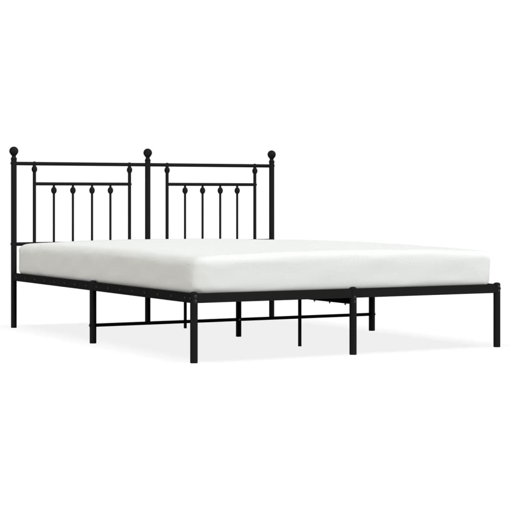 Detailed schematic of a metal platform bed frame with dimensions labeled for length width and height