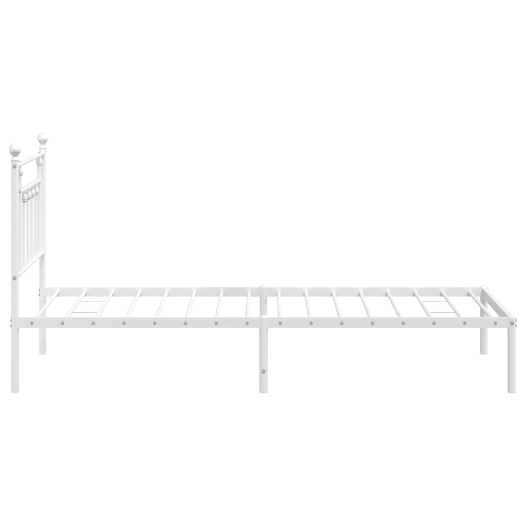White metal twin bed frame with simple headboard and footboard