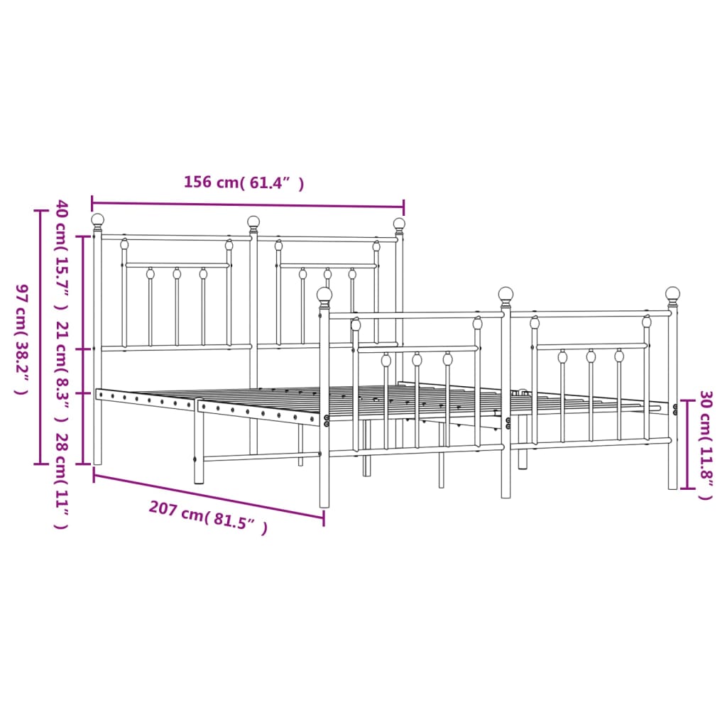 White metal bed frame detail with a spherical finial on post