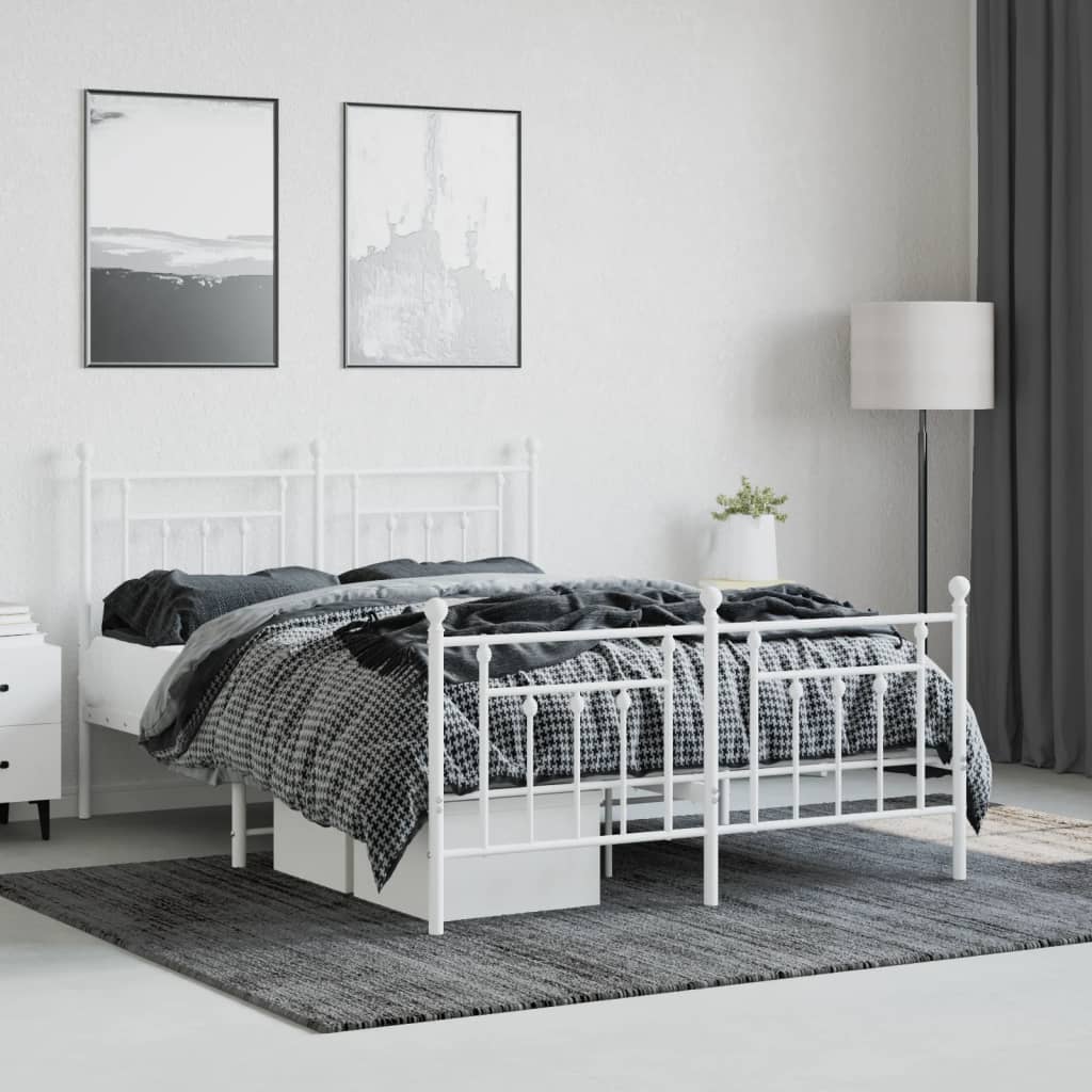 White metal bed frame with decorative finials