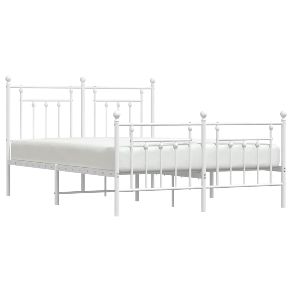 White metal frame bed with two matching nightstands in a minimalist bedroom