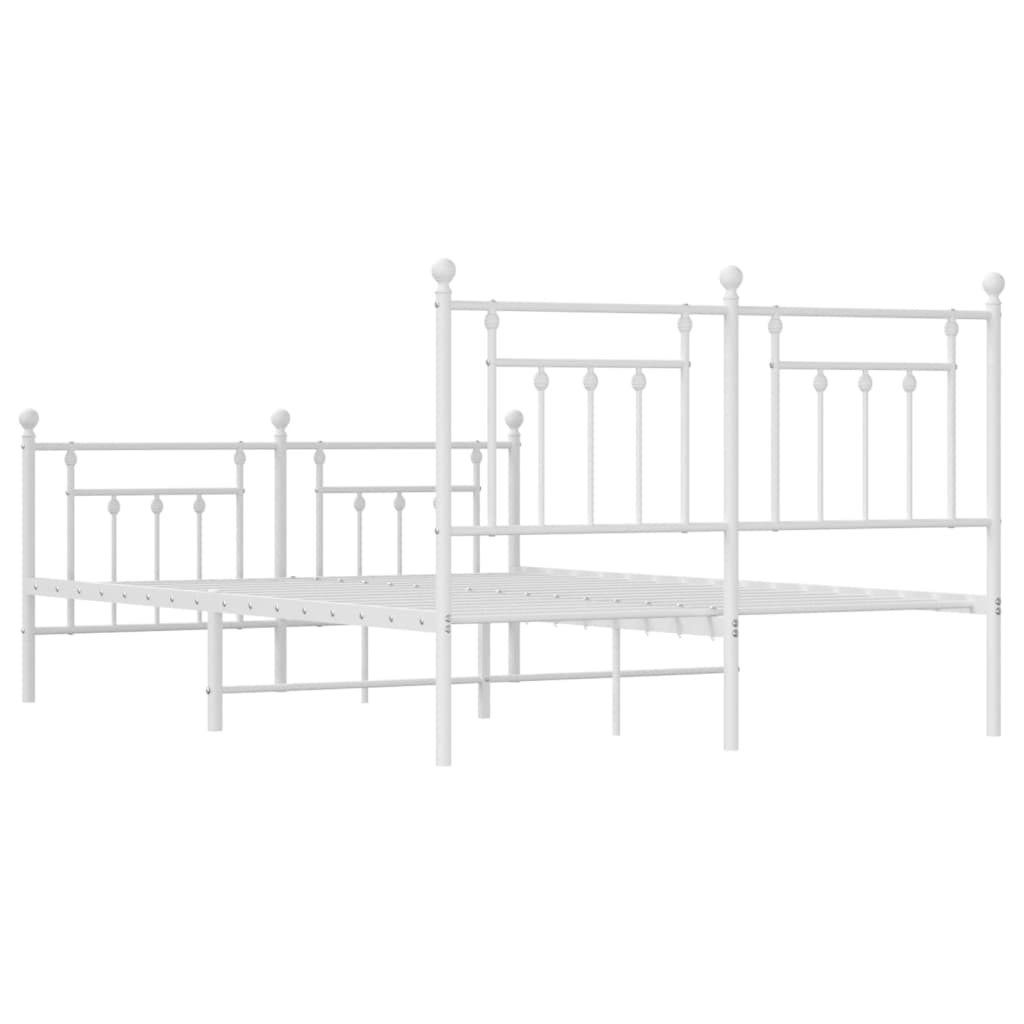 White metal bed frame with ornamental headboard and footboard