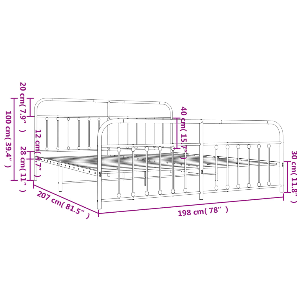 Black metal bed frame with rounded corner and decorative finials