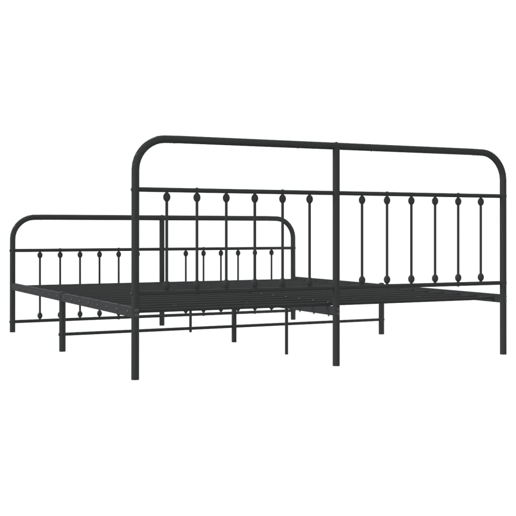 Black metal bed frame with a vintageinspired headboard and footboard