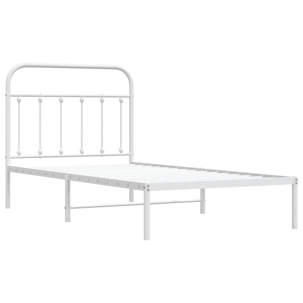 White metal twin bed frame with mattress