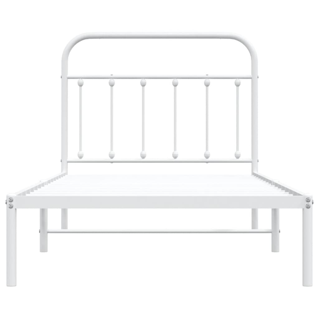 Classic white metal twin bed frame with rounded headboard and footboard