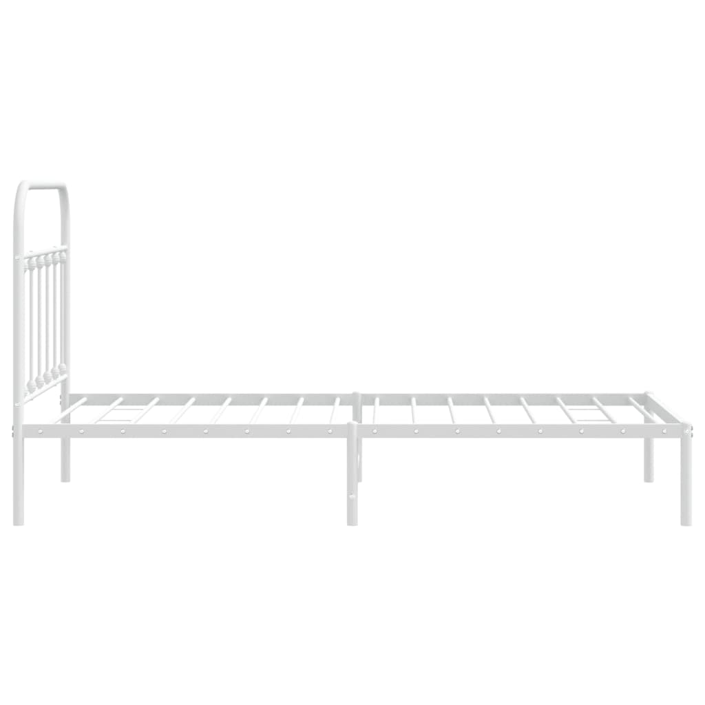 White metal bed frame with a simple modern design and a mattress