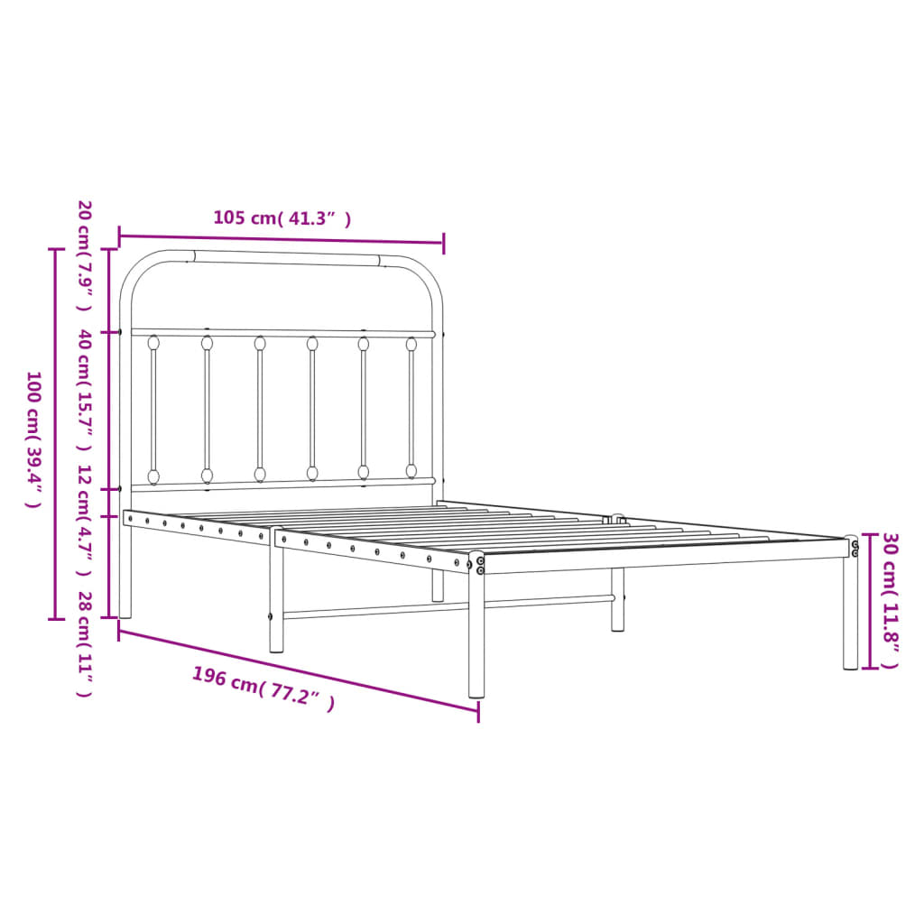 White metal twin bed frame with a classic headboard design