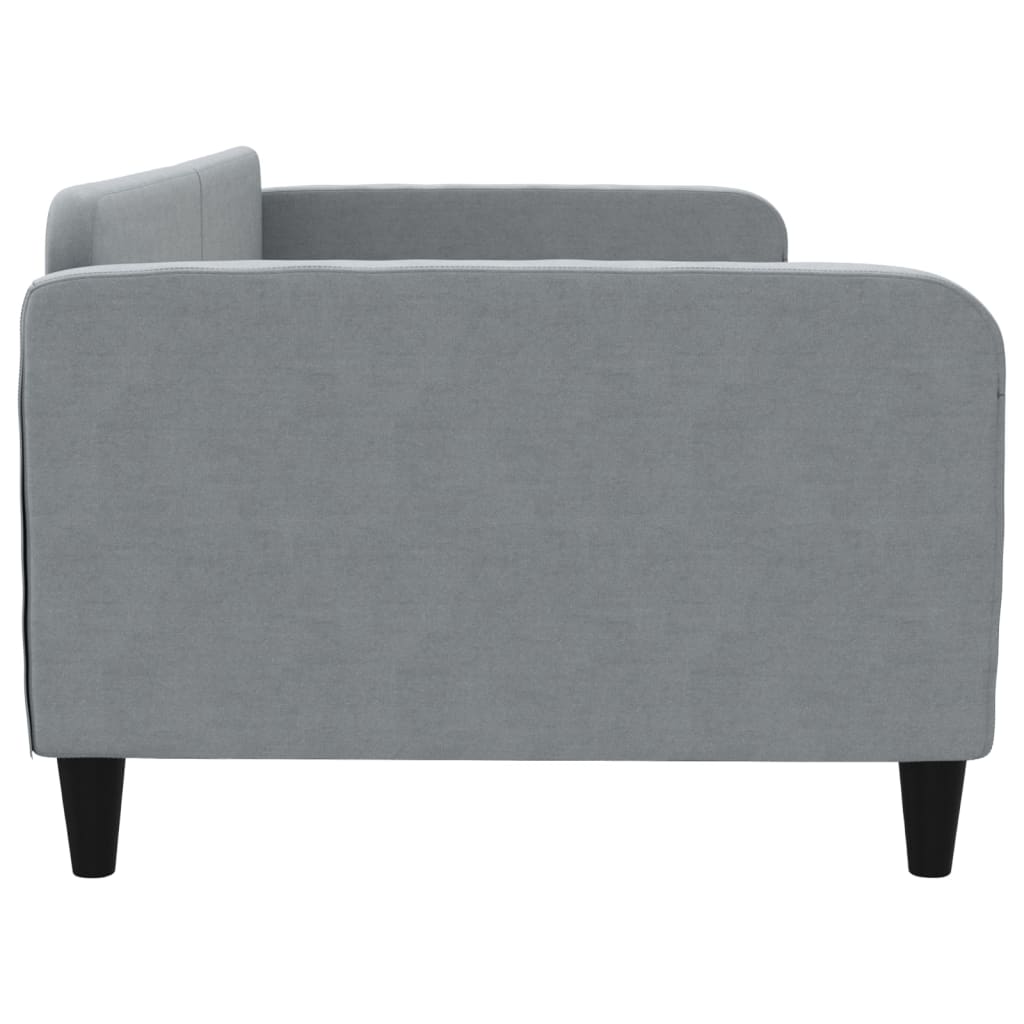 Grey fabric sofa bed frame with wooden slats