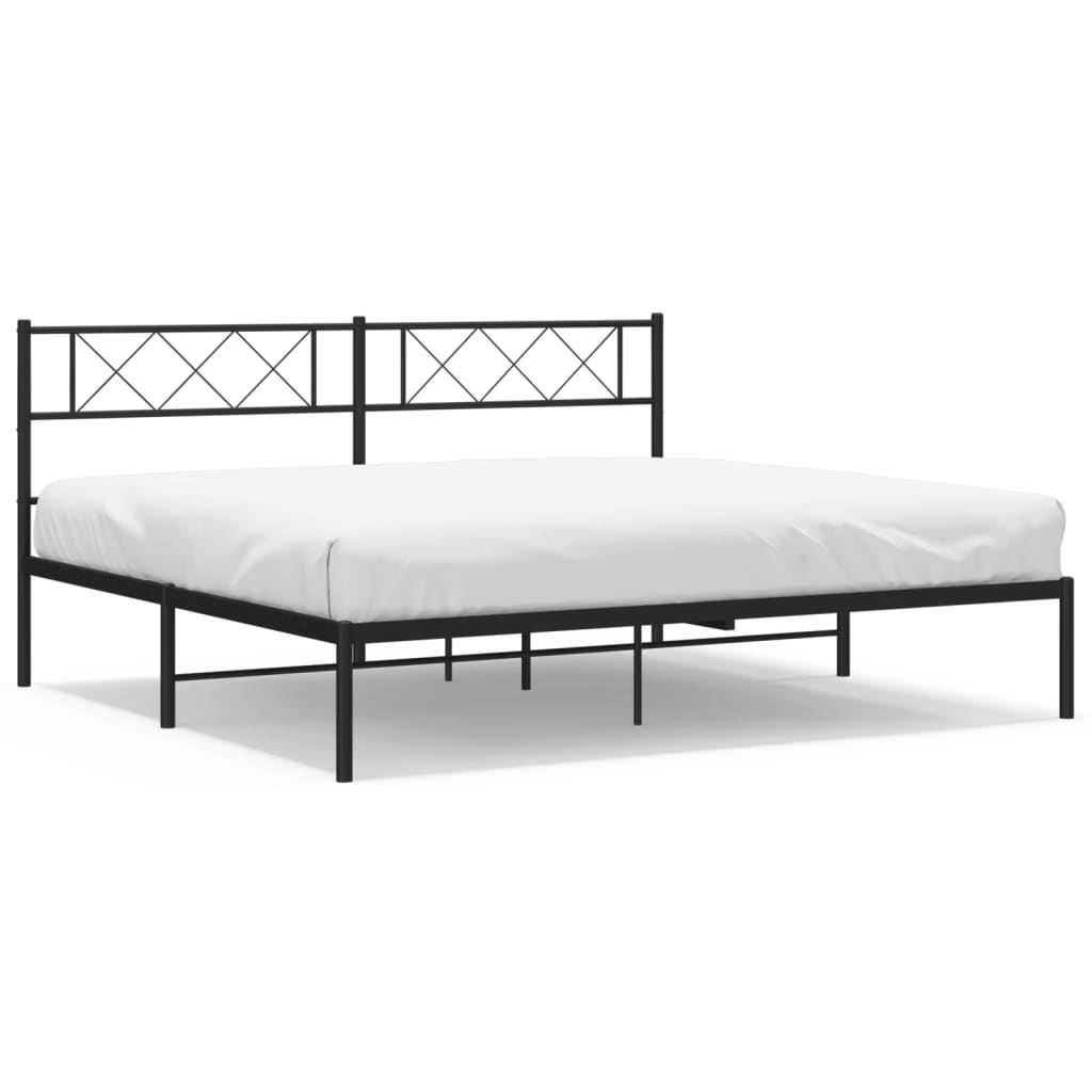 Metal bed frame with diamond pattern headboard and dimensions labeled