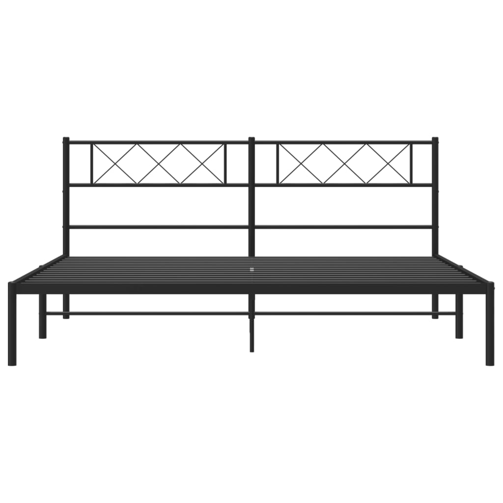 Black metal platform bed frame with diamondpatterned headboard