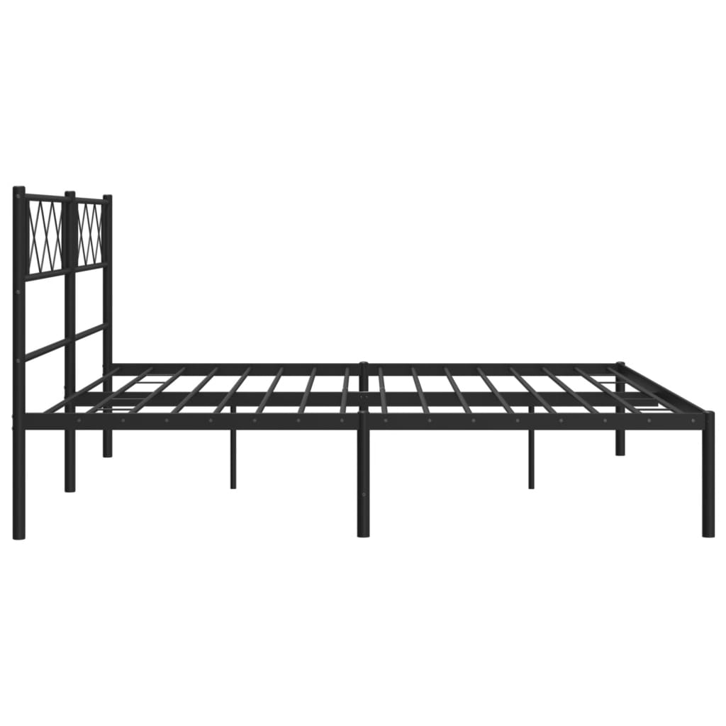 Black metal platform bed frame with diamondpatterned headboard