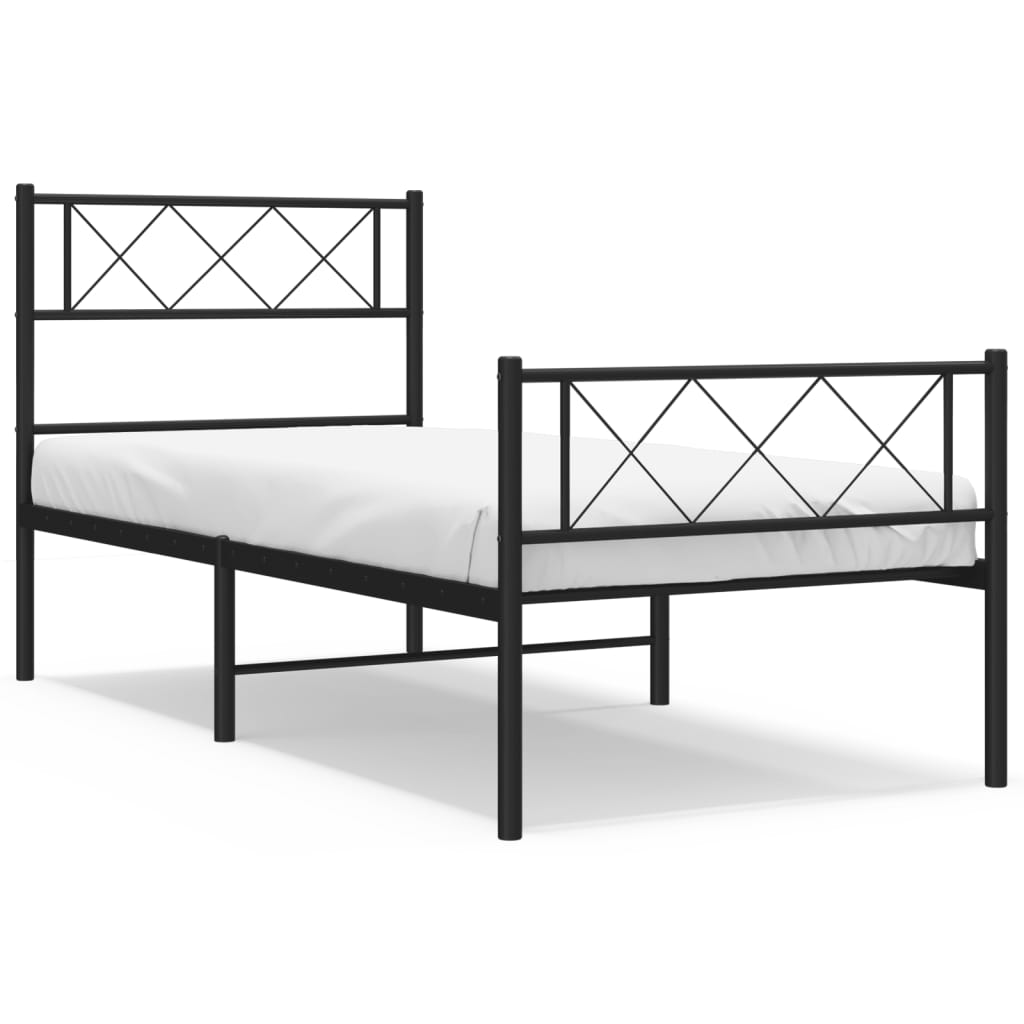 Line drawing of a metal bed frame with dimensions labeled