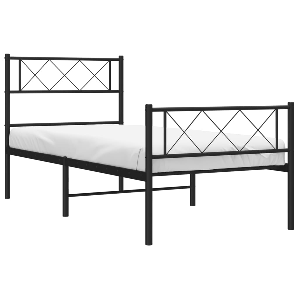 Black metal bed frame with diamond pattern headboard and footboard
