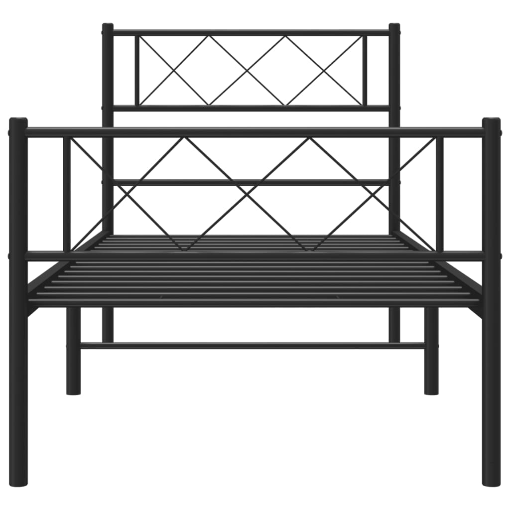 Black metal platform bed frame with diamond pattern headboard