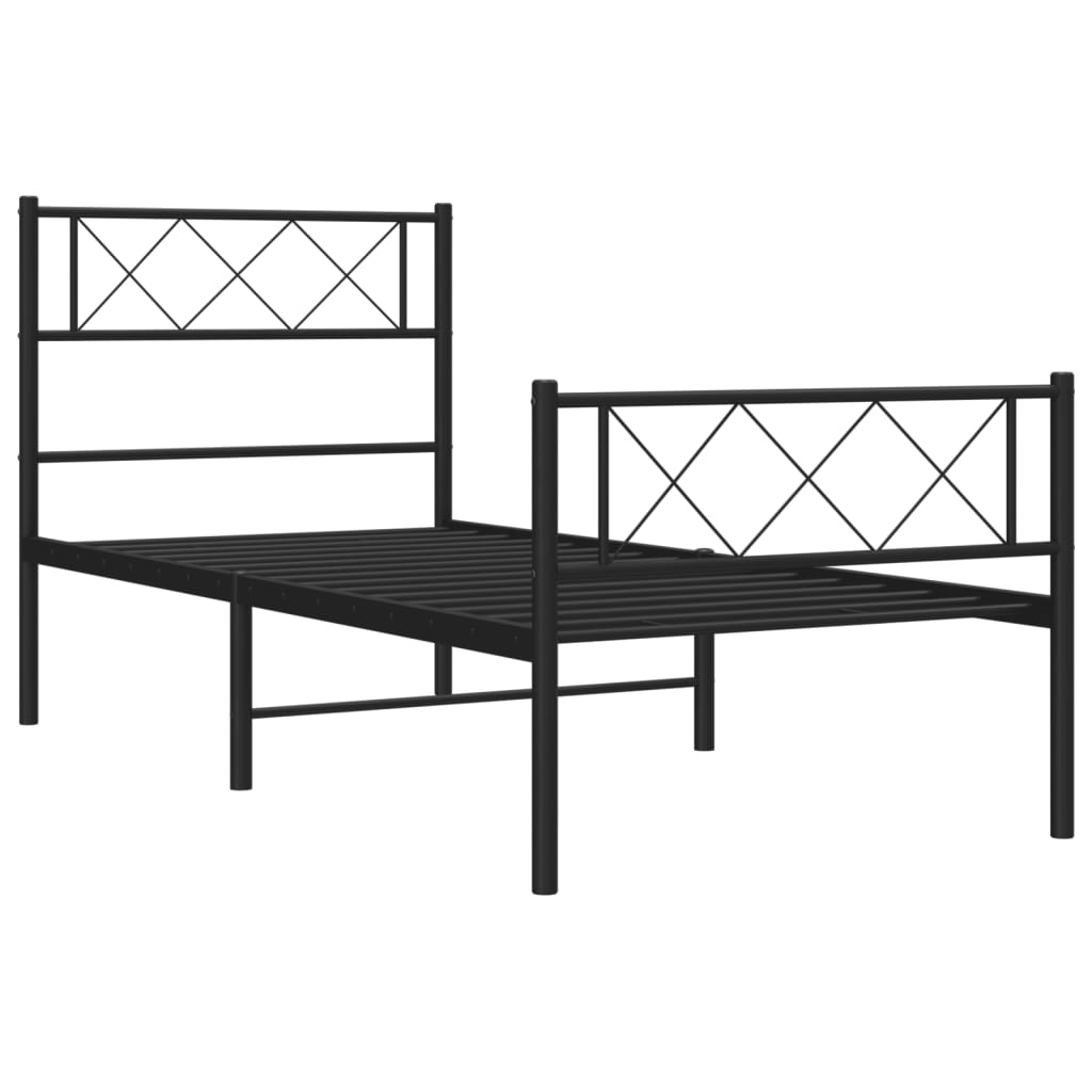 Black metal single bed frame with diamond pattern headboard and footboard